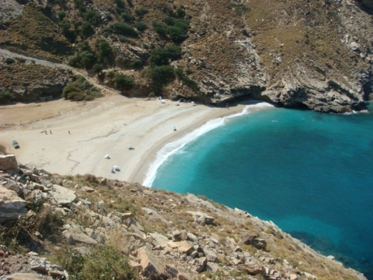 The unknown and exotic beach with the pond in Euboea