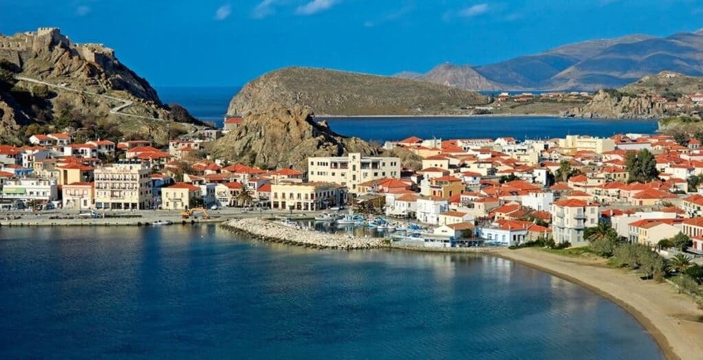 The Greek island that has elements from three continents